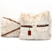  PEL04 - BEJ plush / leather banded pillowcase