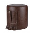 (PTUF03) - Tan leather cylinder pouf