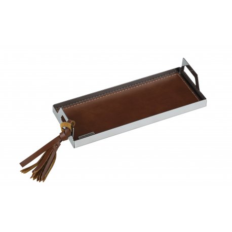ST08 - Mini rectangular TABA steel tray with tufted leather cover