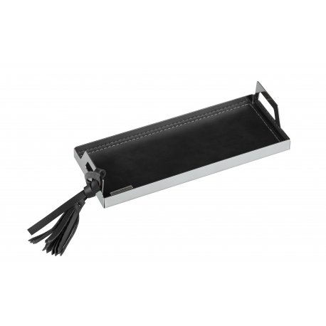 ST09 - Mini rectangular BLACK steel tray with tufted leather cover