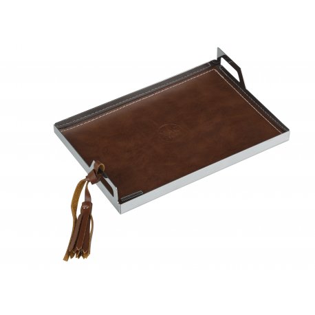 (ST04) - TABA Steel Tray with tufted leather cover