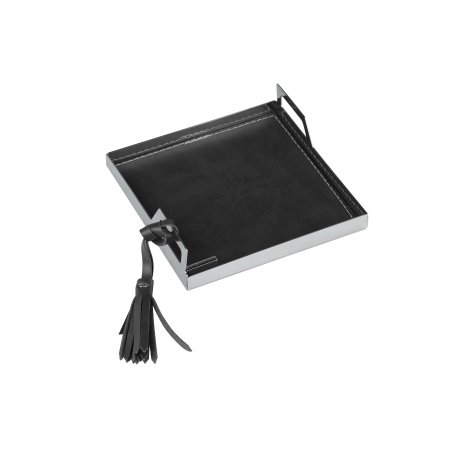 ST07 - BLACK steel tray with tufted leather cover