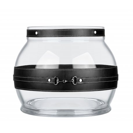 FS02-BLACK Leather Fanus Glass Candlestick