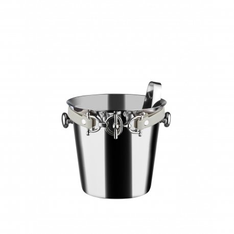 (BKV11) - BEIGE mini ice bucket with genuine leather band accessories and tongs
