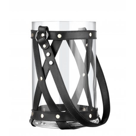 FENER02-Black Genuine leather glass lantern