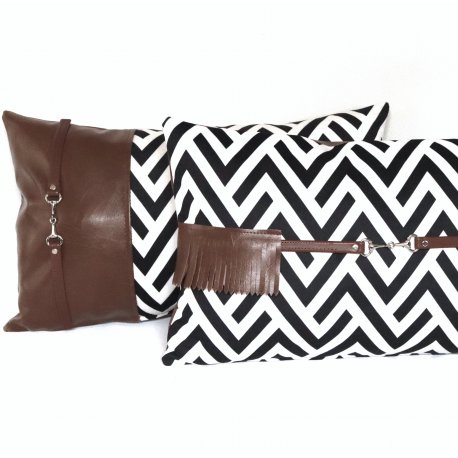 IND09 - BLACK zigzag fringed rectangular pillowcase
