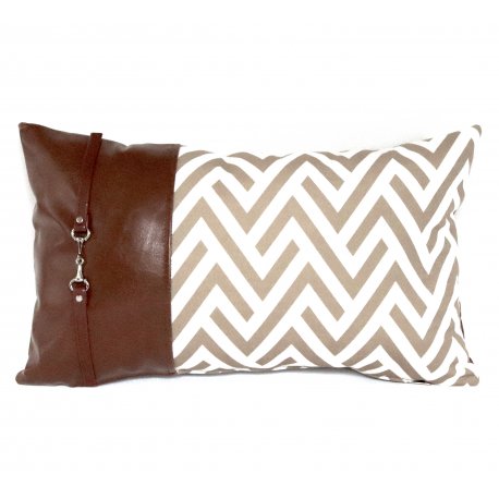 IND11- BEJ zigzag patterned rectangular pillowcase with side accessories