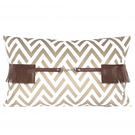 IND12 - BEJ zigzag patterned fringed rectangular pillowcase