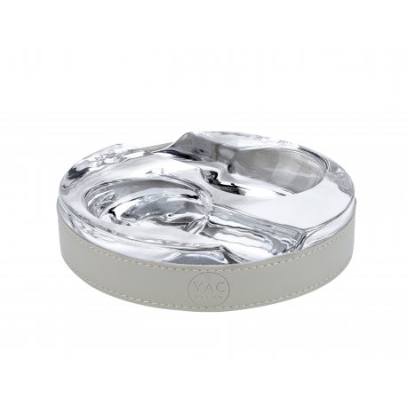 (PURO03) BEIGE leather banded cigar ashtray