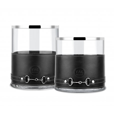 SMD04- BLACK Leather 2-Piece Candlestick
