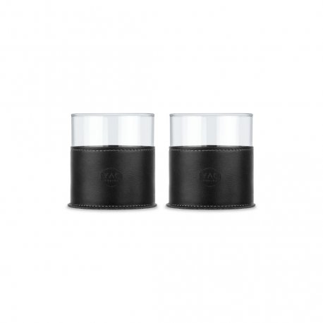 VISKI02 - BLACK Leather 2-Piece Whiskey Glass